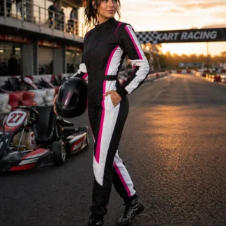 Women's Go-Kart Racing Suit | Pink Black Motorsport Jumpsuit, Athletic Fit